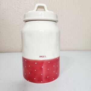 Rae Dunn Sweet Ceramic Canister And Lid White Red Polka‎ Dot